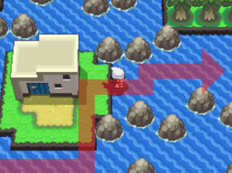 Cutting across the island to continue eastward. / Pokémon Platinum