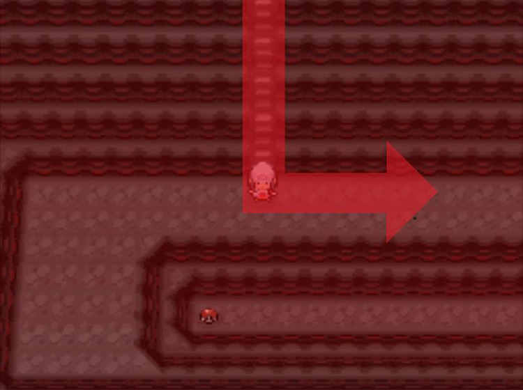 Descending the stairs and moving eastward. / Pokémon Platinum