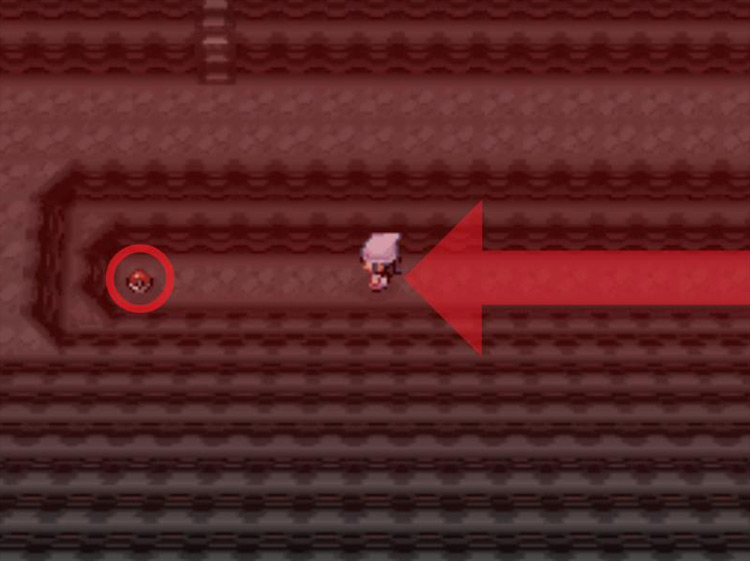 Heading toward the Poké Ball item at the western edge of the pit. / Pokémon Platinum