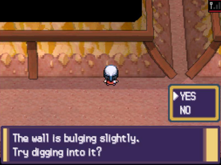 Inspecting the bulging wall. / Pokémon Platinum