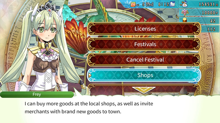 The Shops option available at the Order Symbol / Rune Factory 4