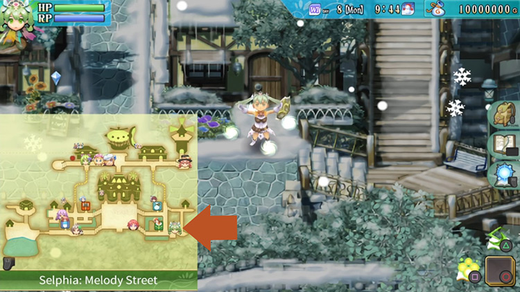 A map displaying the location of the Ability Store in Selphia Town / Rune Factory 4