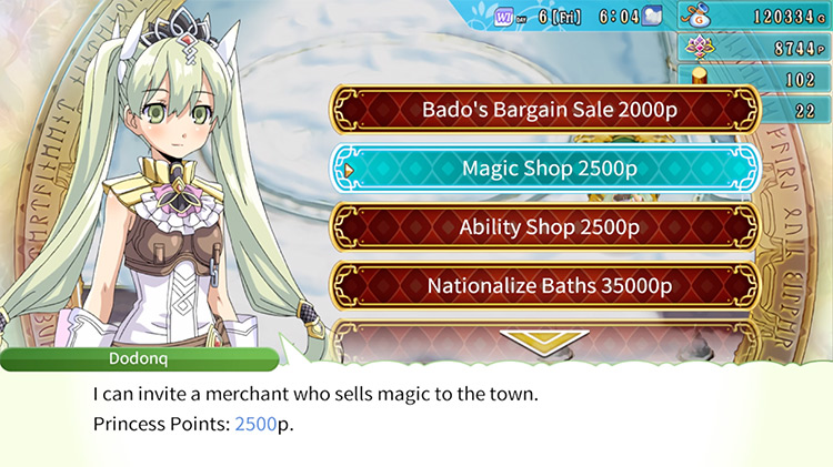 The option to order the Magic Shop via the Order Symbol / Rune Factory 4