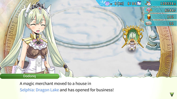 The protagonist saying where the magic merchant moves into / Rune Factory 4