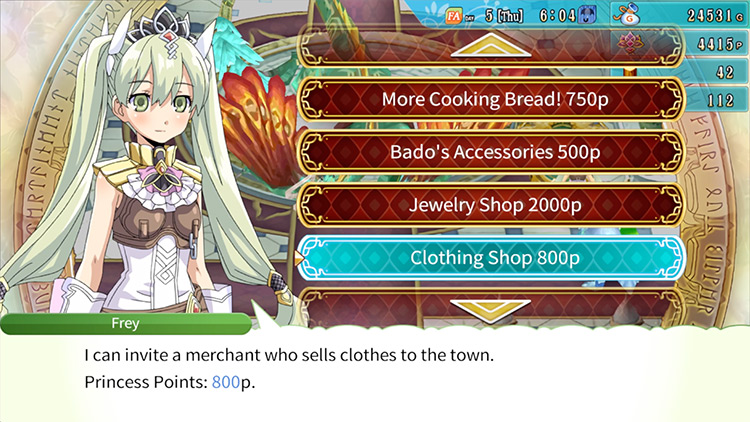 The option to order a Clothing Shop via the Order Symbol / Rune Factory 4