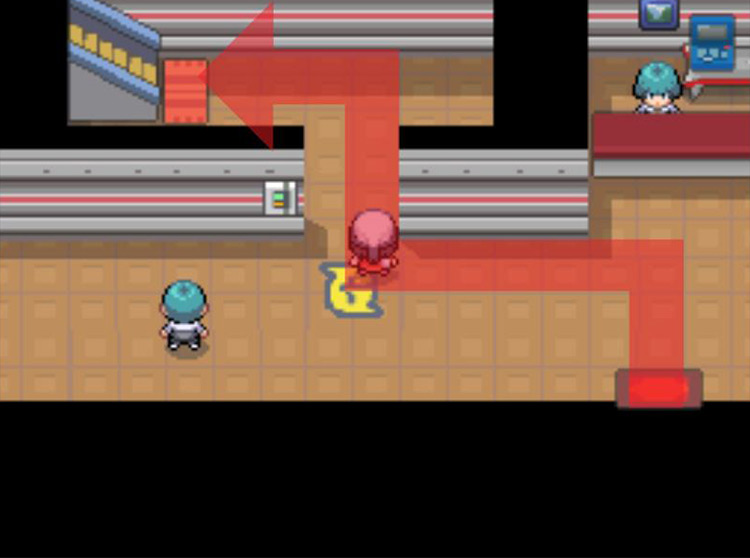 Moving upstairs through the security door. / Pokémon Platinum