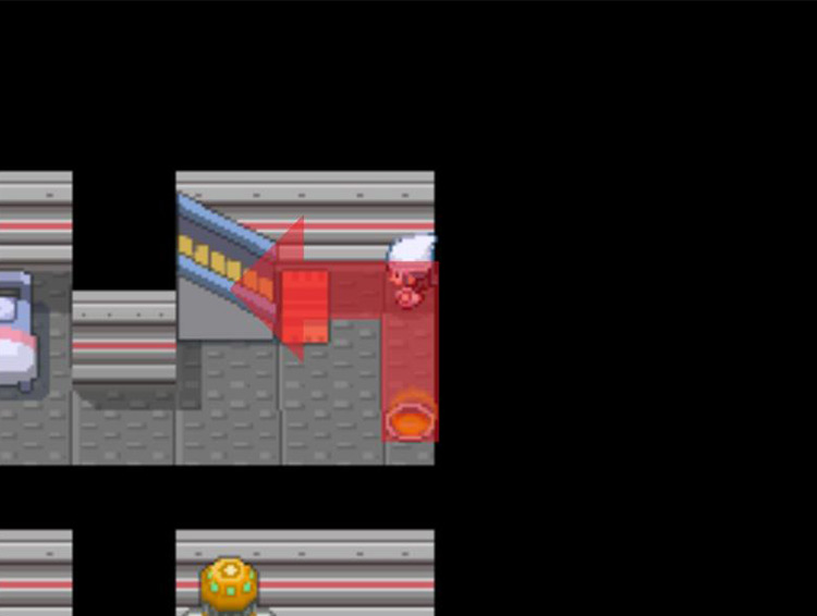 Taking the stairs to the northwest of the Warp Tile. / Pokémon Platinum