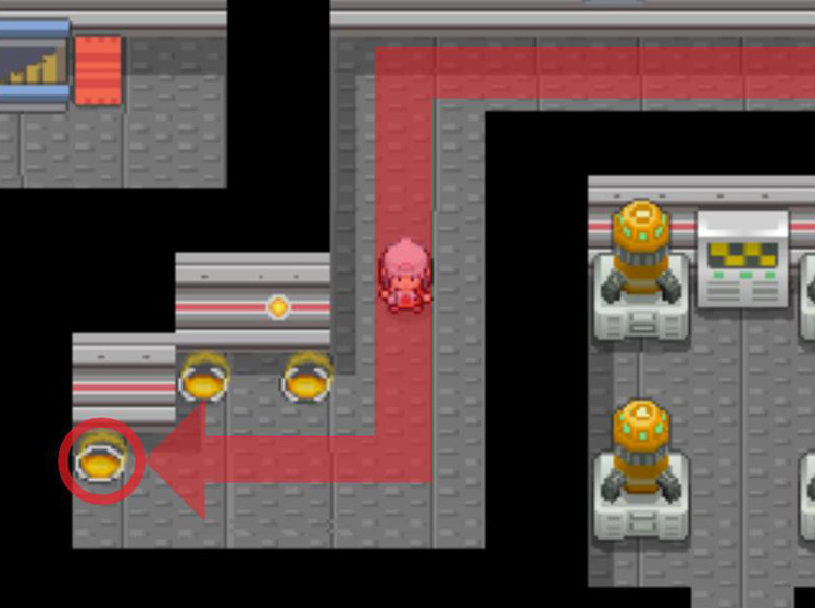 Heading for the left Warp Tile at the end of the hall. / Pokémon Platinum