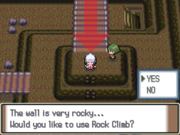 Descending the rocky wall. / Pokémon Platinum