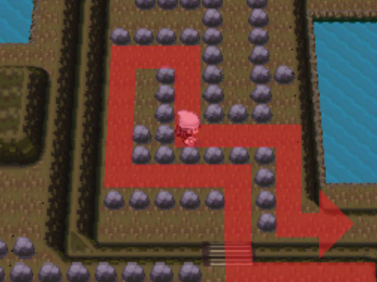 Moving through the linear path between the stones. / Pokémon Platinum