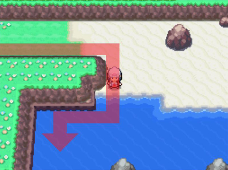 Using Surf at the western edge of the ocean. / Pokémon Platinum