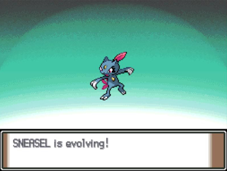 Sneasel evolving into Weavile. / Pokémon Platinum
