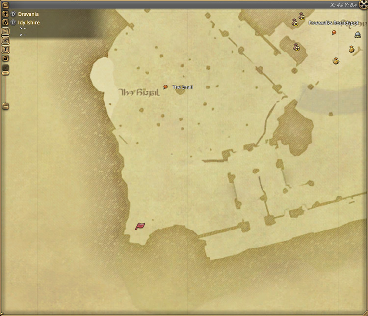 The Gossamer Moogle’s map location in Idyllshire / Final Fantasy XIV