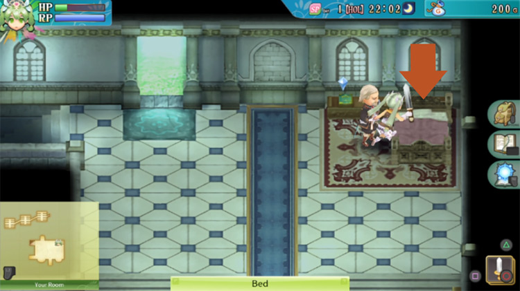 Your bed where you can sleep to recover HP and stamina / Rune Factory 4