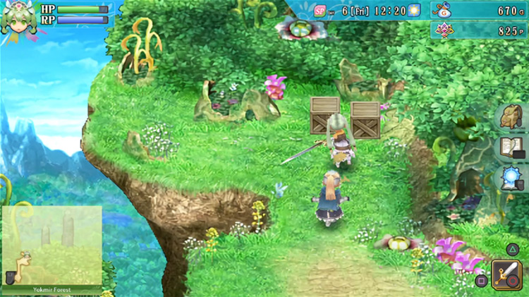 Two crates by a cliff in Yokmir Forest / Rune Factory 4
