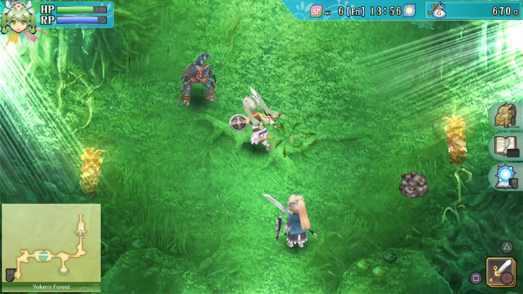 A mossy area in Yokmir Forest with wild Beetles / Rune Factory 4