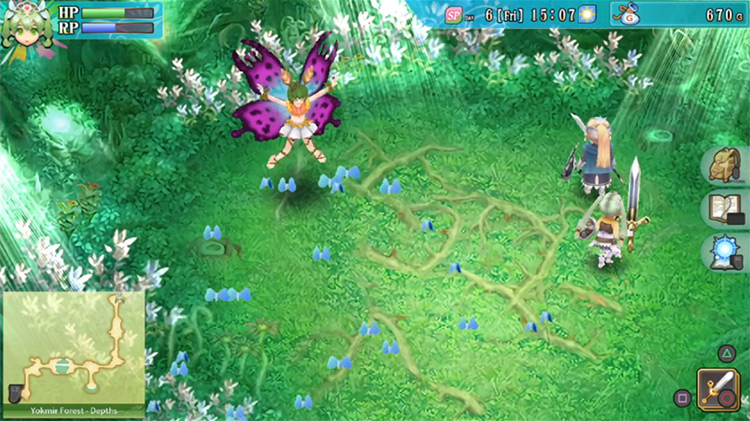 Ambrosia performing a long-range attack / Rune Factory 4
