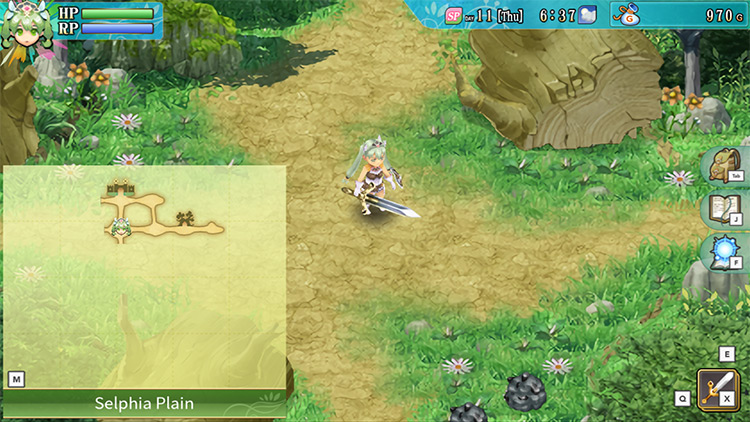 An area south of Selphia Castle Gate previously blocked by stumps / Rune Factory 4