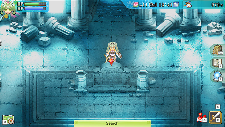 A stone structure in the first room of the Water Ruins / Rune Factory 4