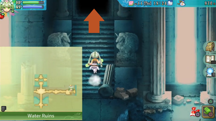 The Water Ruins going up a set of stairs / Rune Factory 4