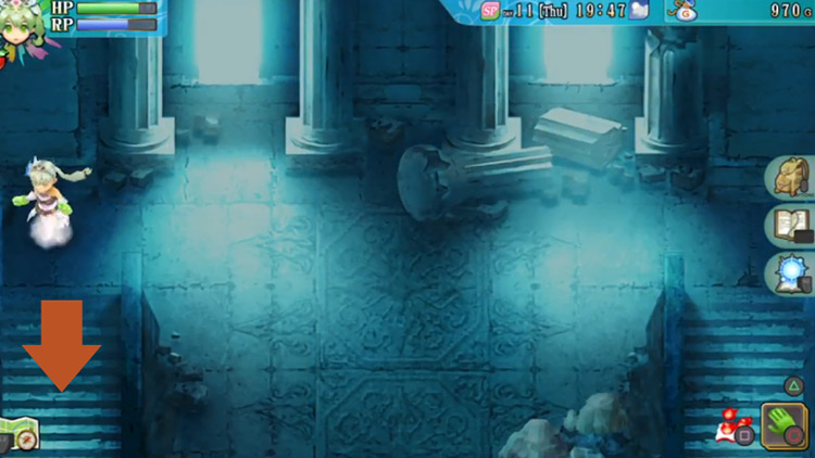 The Water Ruins going down stairs on the left / Rune Factory 4