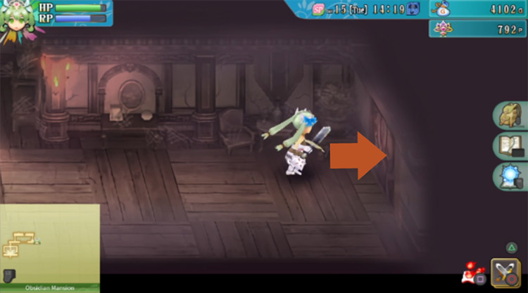 The Obsidian Mansion going east in the cleared room / Rune Factory 4