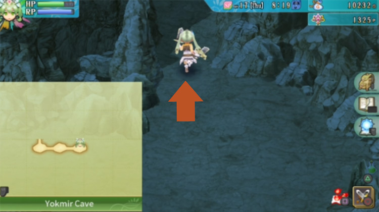 A path previously blocked by a barrier in Yokmir Cave / Rune Factory 4