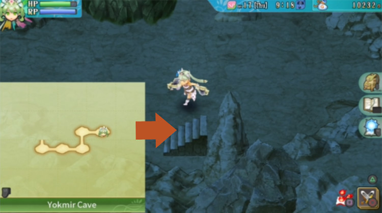 A staircase leading up found in Yokmir Cave / Rune Factory 4