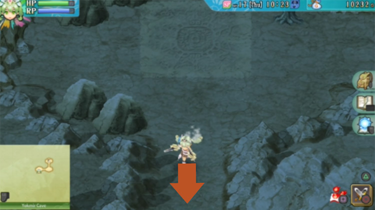 A path in Yokmir Cave going south after clearing the barrier / Rune Factory 4