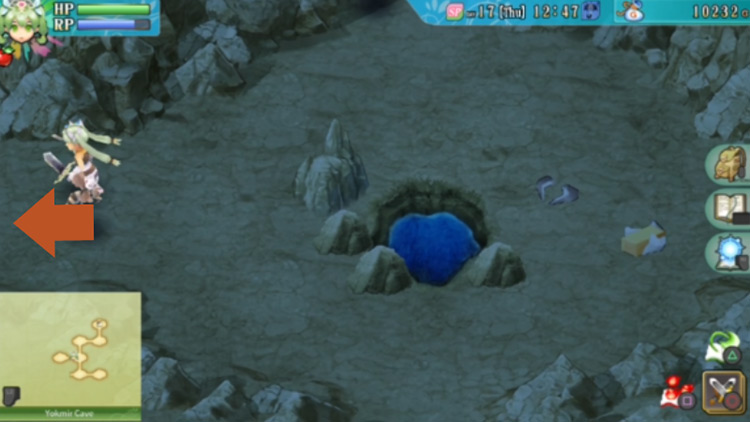 An area in Yokmir Cave with a small pit with water / Rune Factory 4