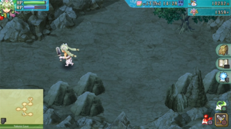 A path heading west, previously blocked by a barrier in Yokmir Cave / Rune Factory 4