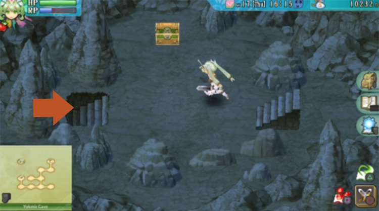 A chest containing some Onigiri in Yokmir Cave / Rune Factory 4
