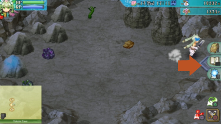 A yellow pillar lowered underground to open up a path in Yokmir Cave / Rune Factory 4