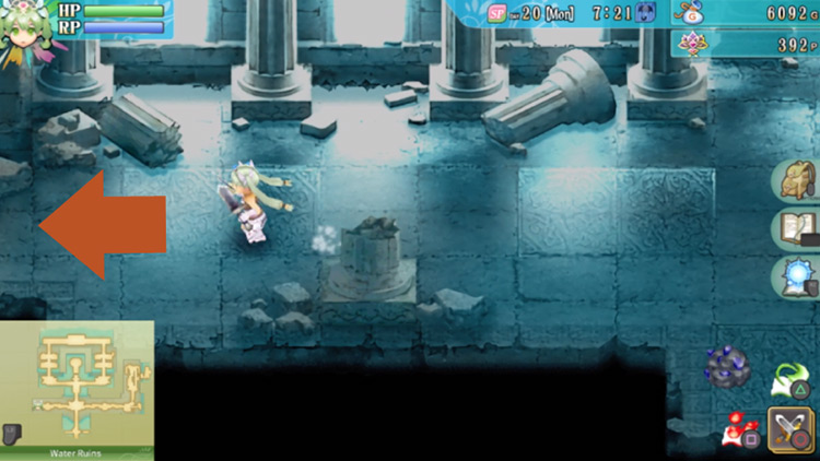 A path heading west in the Water Ruins / Rune Factory 4