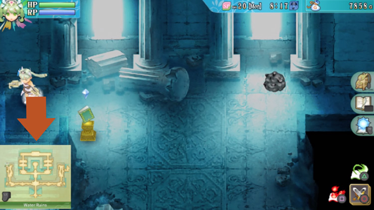 A staircase leading to the next boss area in the Water Ruins / Rune Factory 4
