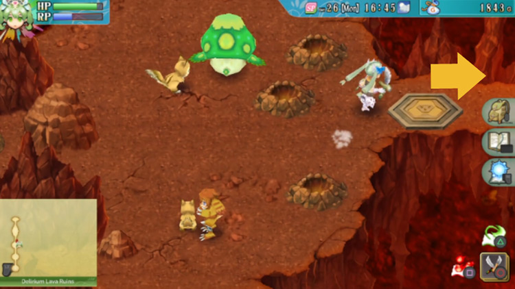 A newly opened path heading east in the Delirium Lava Ruins / Rune Factory 4