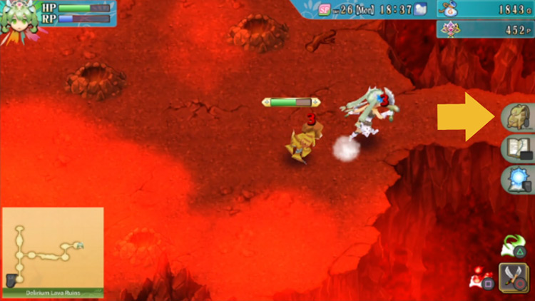 An area with red haze in the Delirium Lava Ruins / Rune Factory 4