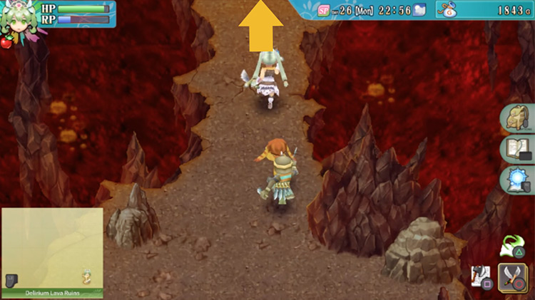 A path heading up north in the Delirium Lava Ruins / Rune Factory 4