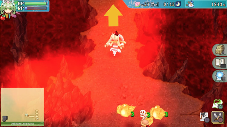 An area filled with a burning red haze in the Delirium Lava Ruins / Rune Factory 4