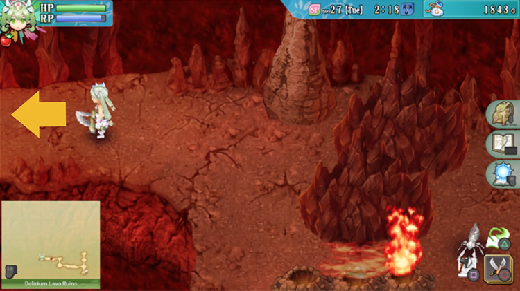 A path heading west in the Delirium Lava Ruins / Rune Factory 4