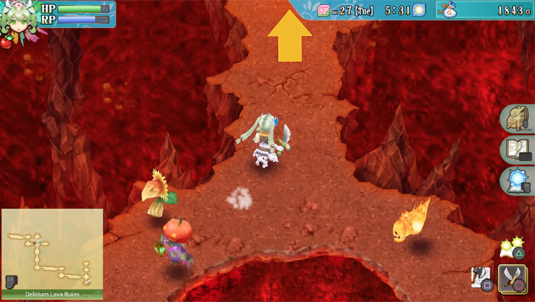A path heading north at an intersection in the Delirium Lava Ruins / Rune Factory 4