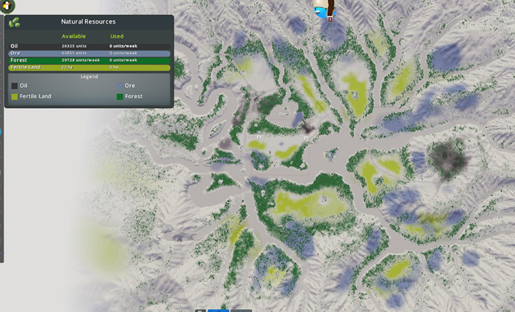 Crater Falls in Natural Resources view / Cities: Skylines
