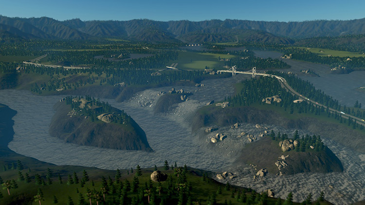 These beautiful waterfalls are just west of your starting tile / Cities: Skylines
