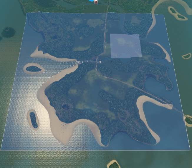 The location of the starting grid of Lagoon Shore (highlighted square) relative to the borders of the map / Cities: Skylines