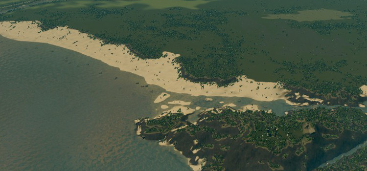 The beach and mountains in Asuna Beach Map (Cities: Skylines)