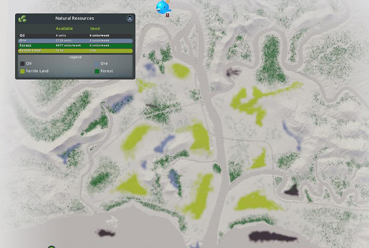 Green Peaks in natural resources view / Cities: Skylines