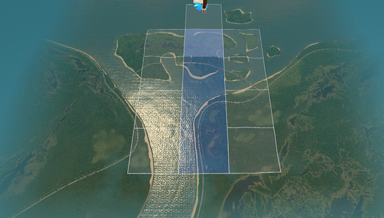 Honu Island lets you expand one row north and three rows south of the starting tile / Cities: Skylines