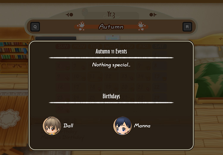 The player’s birthday is displayed on the farmhouse calendar / Story of Seasons: FoMT