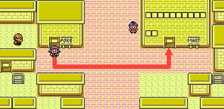 Heading from the Pokémon Center to the Department Store. / Pokémon Crystal