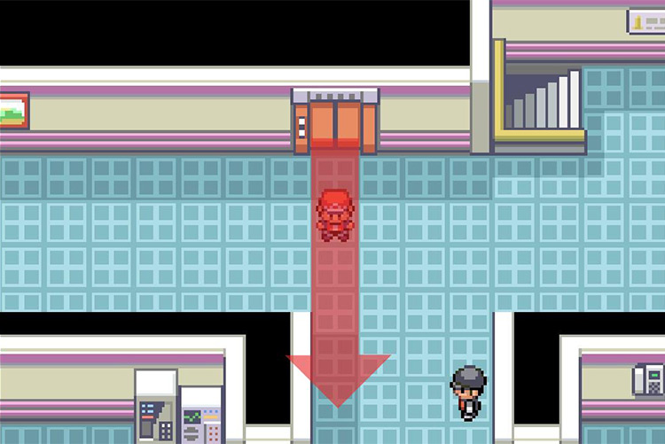 Head down through the hallway ahead. / Pokémon FireRed and LeafGreen
